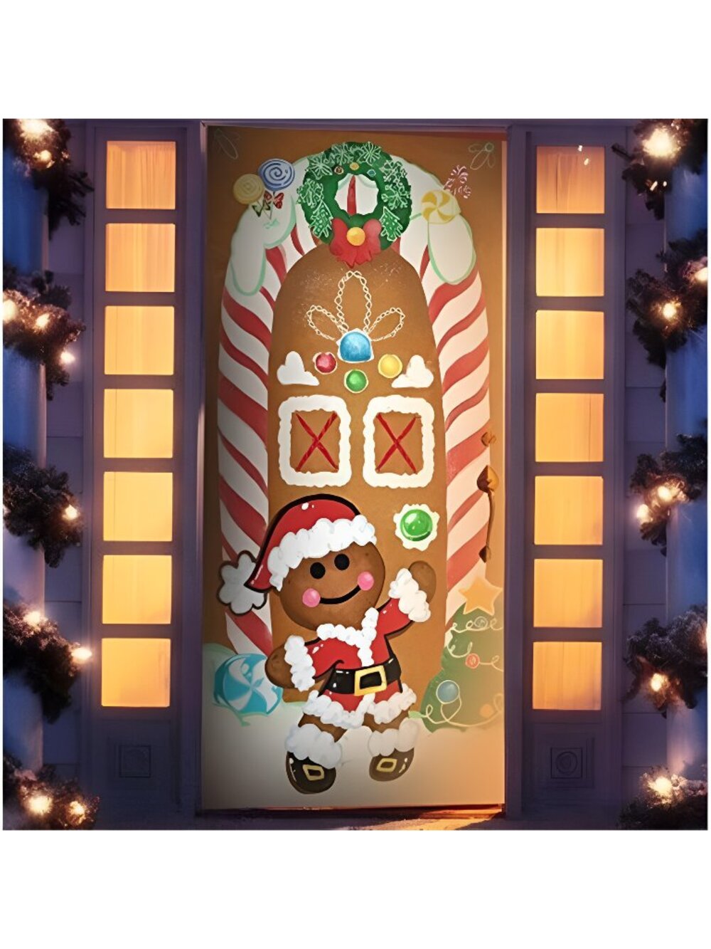 Christmas Ginger Bread House Window Door Cover Holiday House Decor 72X30 Inches